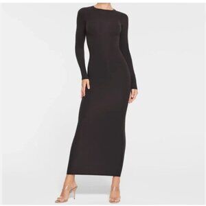 NWT SKIMS Fits Everybody Crew Neck Long Sleeve Dress Onyx